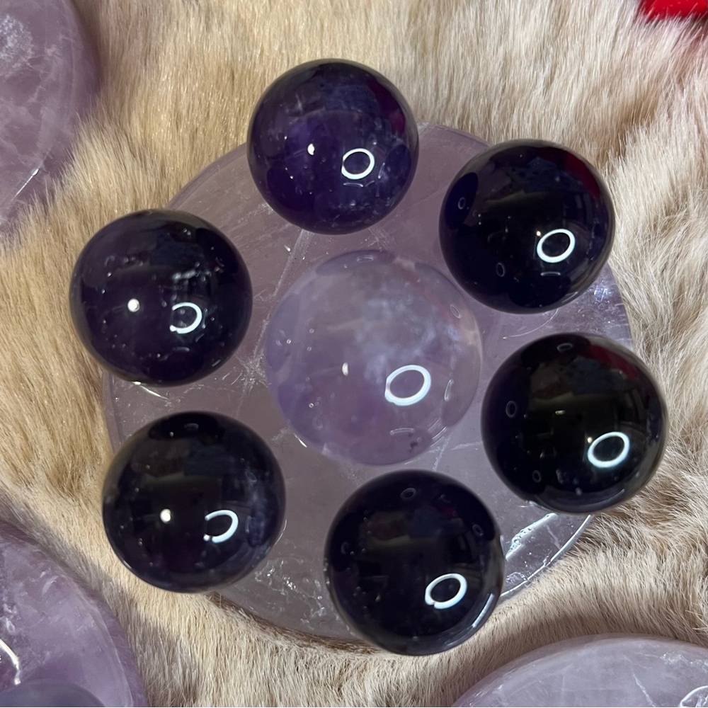 Purple Amethyst Crystal Sphere Set with Plate 17.8-21.6 mm